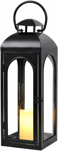 Vista 12 de Bdor Farol de vela de metal y vidrio templado de 20 pulgadas - Linterna premium para exteriores, faroles decorativos con diseño hecho a mano