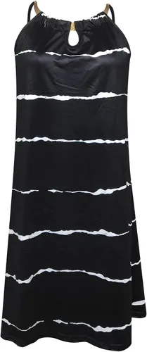Vista 3 de Holzkary Vestido largo negro para mujer, vestido de verano casual con volantes, vestido midi de verano, acampanado, sin mangas, con dobladillo