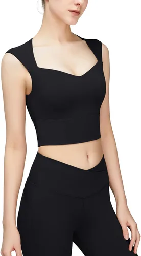 Vista 2 de Loovoo Longline - Brasier deportivo acolchado para mujer, sin varillas, soporte medio, para yoga, cuello cuadrado, fitness, entrenamiento