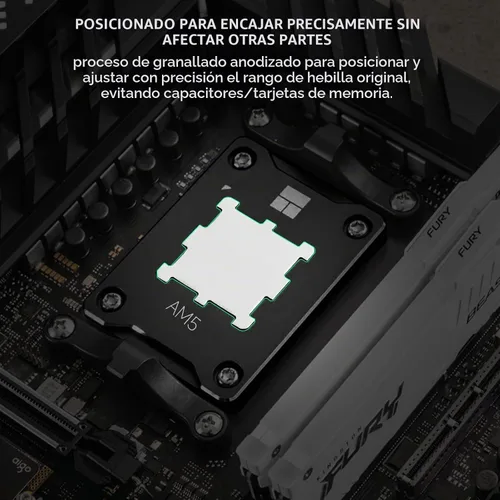 Vista 2 de Marco seguro AM5 negro, marco de contacto de CPU anti-flexión para zócalo AMD Marco de contacto de CPU AM5 de aluminio negro con placa de presión