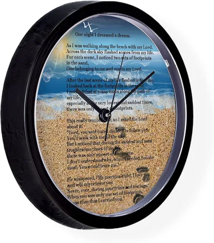 Vista 4 de CafePress Footprints in The Sand - Reloj de pared de 10 pulgadas para sala de estar, cocina u oficina