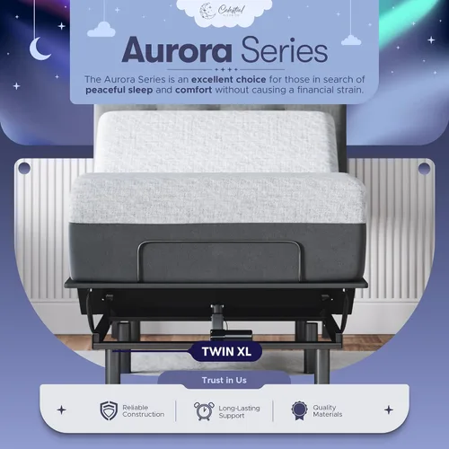 Vista 2 de Celestial Aurora - Base de cama ajustable (marco) + colchón de espuma viscoelástica de gel de 10 pulgadas (mediano), fácil montaje, elevación