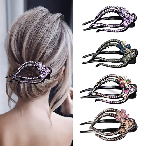 Vista 8 de Pinza para el cabello, 8 piezas de accesorios para el cabello con diamantes de imitación brillantes para mujer, pinzas decorativas de moda