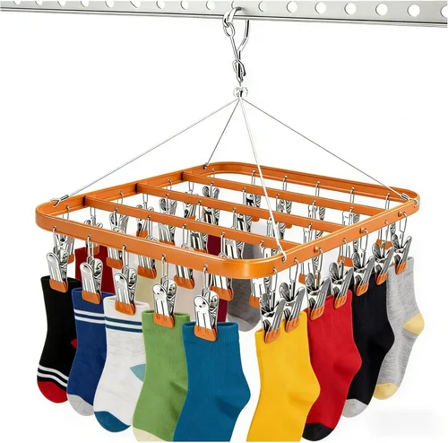 Vista 12 de Percha para pantalones de secado de ropa, perchas de metal con 36 clips, resistente al viento, colgador de ropa interior, clip plegable para jeans