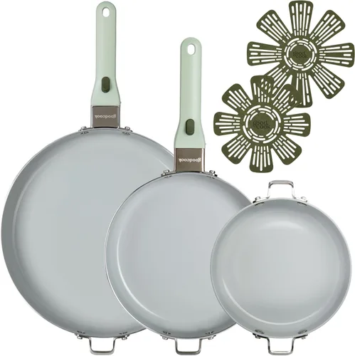 Vista 14 de GoodCook Sartén de cerámica con mango y tapa extraíbles, compatible con inducción, antiadherente y apta para horno, 3 cuartos de galón, verde salvia