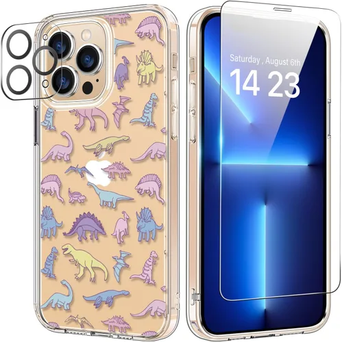 Vista 32 de bicol Funda para iPhone 14 Plus con Protector de Pantalla y Lente de Cámara - Diseños Florales de Moda para Mujeres y Niñas - Funda Transparente