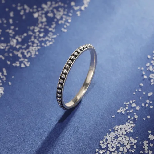 Vista 6 de AVECON Anillo simple de plata de ley 925 con cuentas finas de alto pulido, anillo apilable para mujer, tamaño 5-9