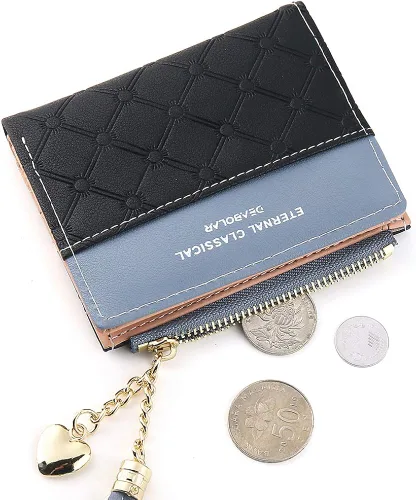 Vista 5 de Cartera para mujer, pequeña, compacta, plegable, cartera RFID, tarjetero para tarjetas de crédito, mini cartera de bolsillo plegable