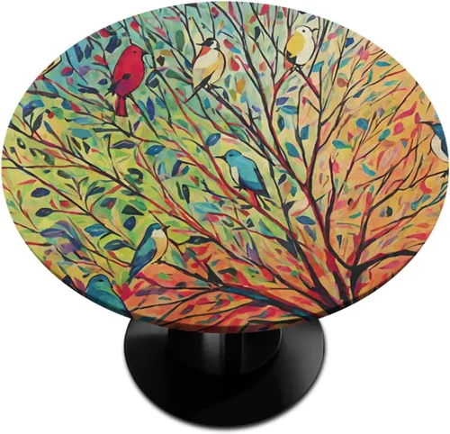Vista 18 de Pardick Mantel redondo ajustado con borde elástico, mantel de mesa redonda con diseño de hojas abstractas y coloridas, impermeable y lavable, ideal