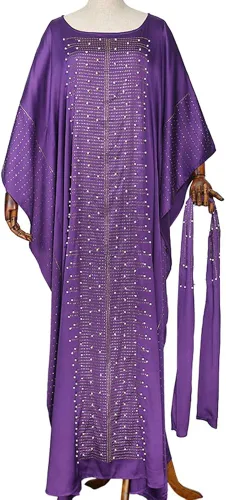 Vista 4 de HD Vestidos largos africanos para mujer vestido largo de caftán con cuentas de diamantes de imitación