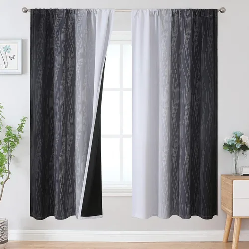 Vista 90 de Estelar Textiler Cortinas oscurecedoras beige y blanco grisáceo de 45 pulgadas de largo, cortinas graduadas con bloqueo de luz para baño, cortinas