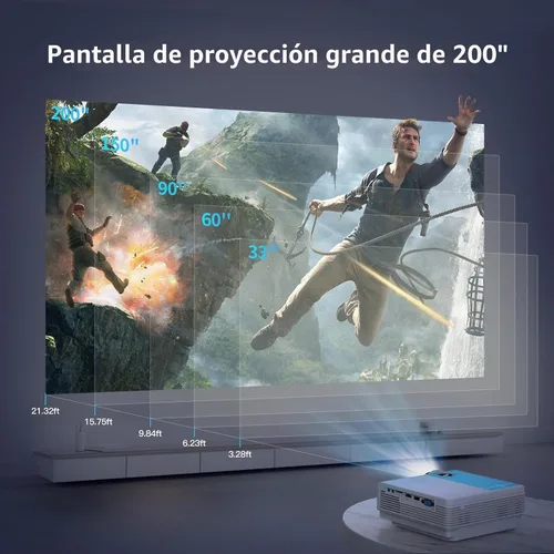 Vista 6 de Mini proyector, proyector Bluetooth WiFi 5G, staratlas 12000L Native 1920 x 1080 P, proyector para exteriores, cine en casa compatible con HDMI/USB
