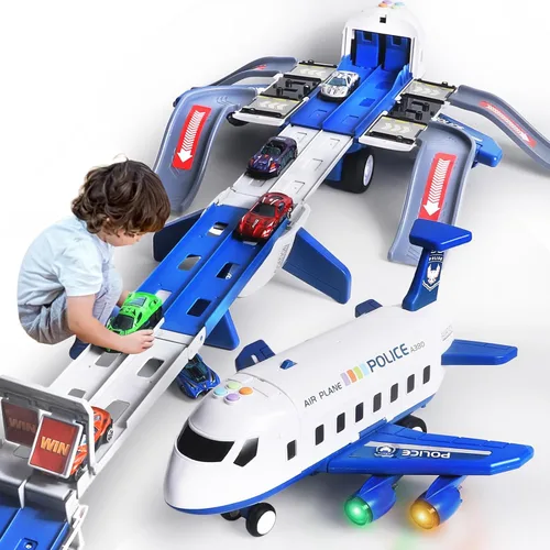 Vista 7 de Juguete de Avión Pista de Carreras para Niños, Plegable de 4 Capas Juego de Pista de Coche para Niños Pequeños, Avión de Juguete Transportador