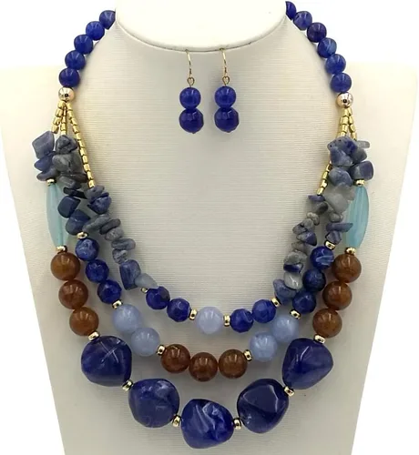 Vista 4 de Estilo bohemio Multi -color Exagerated Bead Tres pisos collar para mujeres y niñas regalos