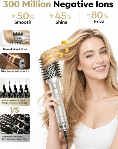 Vista 4 de Moldeador de Aire Caliente 8 en 1 de Doble Voltaje y Cepillo Secador de Cabello con Accesorios Alisador y Rizador, 110,000 RPM Secado Rápido Iónico