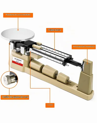 Vista 3 de QWORK Triple Beam, balanza mecánica de 3 pesas, 2610 g/0.1 g Juego de peso analítico de laboratorio, balanza de triple haz con perilla de ajuste a