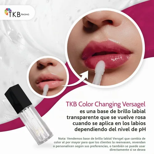 Vista 2 de TKB Base de brillo labial Versagel que cambia de color, transparente a rosa, vegano, libre de crueldad, de larga duración, personalizable