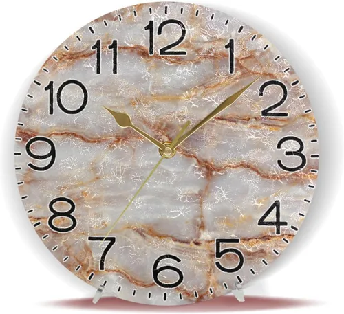 Vista 6 de ALAZA Reloj de pared de mármol marrón natural, funciona con pilas, sin tictac, silencioso, de cuarzo, analógico, rústico, rústico, reloj redondo