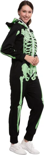 Vista 5 de Spooktacular Creations Pijama de esqueleto, disfraz de esqueleto que brilla en la oscuridad, overol para mujeres adultas para fiesta temática