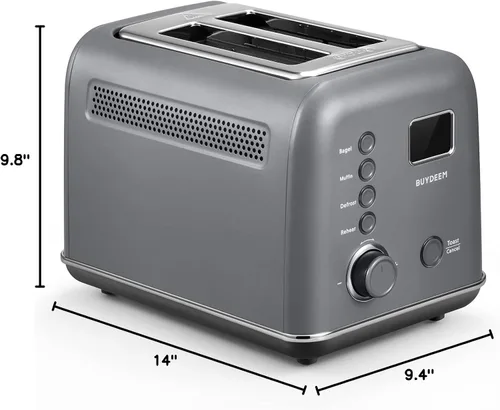 Vista 8 de BUYDEEM DT730 Tostadora motorizada, tostadora digital inteligente sin palanca de 2 rebanadas con temporizador de cuenta regresiva LCD, ajustes de 9