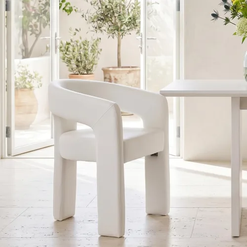 Vista 38 de RIVOVA Silla de comedor moderna de barril, silla lateral acolchada en lino con brazos cómoda para tocador, silla para comedor, sala de estar