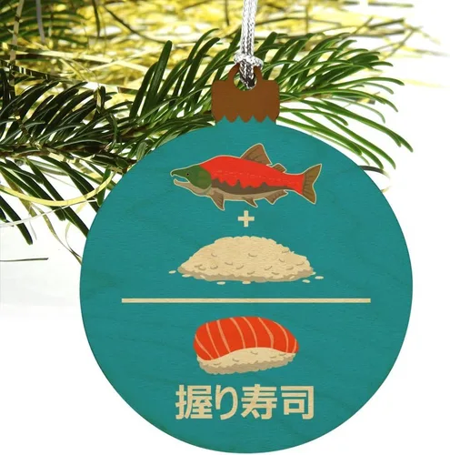 Vista 4 de Salmon Plus Rice equivale a sushi nigiri árbol de Navidad adorno navideño