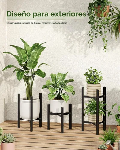 Vista 9 de Paquete de 3 soportes para plantas ajustables para interiores, soporte moderno de metal para plantas de interior, soportes resistentes para plantas
