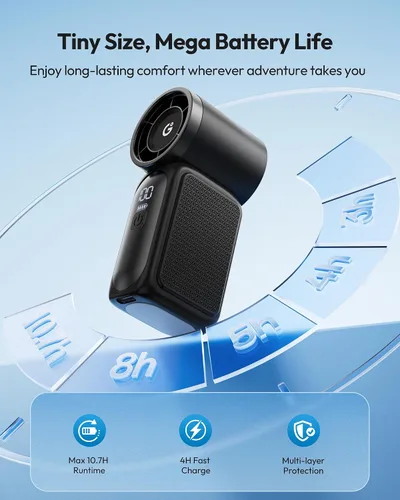 Vista 5 de Gaiatop Mini ventilador portátil de mano, 6 velocidades 16900 RPM, ventilador personal de alta velocidad con pantalla LED, recargable por USB, mini