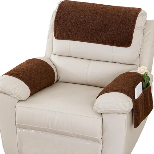 Vista 8 de Funda para Reposabrazos, Protector para Silla Reclinable, Protector para Muebles, Bolsillo de Almacenamiento Lateral, Funda Elástica para Beige