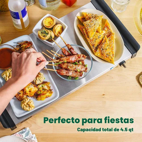Vista 3 de [Usado] BELLA Servidor de buffet eléctrico triple de 4.5 cuartos de galón, bandeja de calentamiento de alimentos y olla de cocción lenta, estación