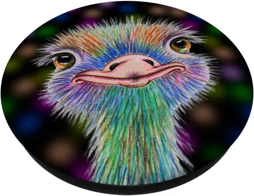 Vista 3 de Ostrich Bird Ostriches Emus Avestruz Ave Bird on Black - PopSockets Grip and Stand for Phones and Tablets