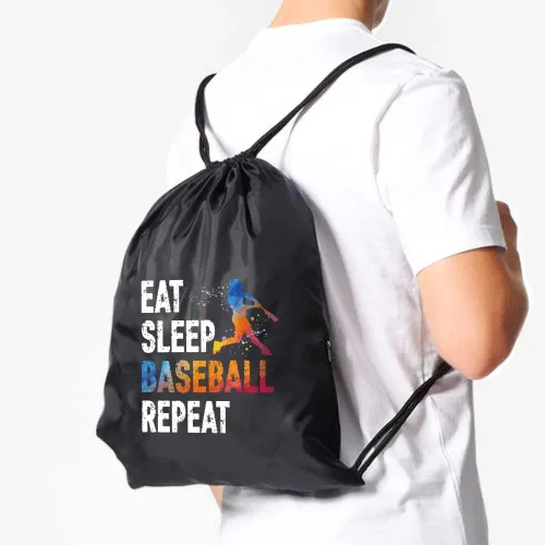 Vista 4 de Pishovi Eat Sleep - Mochila impermeable con cordón de repetición, bolsa deportiva de béisbol para hombres y mujeres, regalos de jugador de béisbol