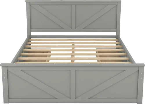 Vista 8 de Anwick Cama de plataforma de madera con 4 cajones de almacenamiento, base de cama de plataforma de madera maciza con cabecera y patas de apoyo