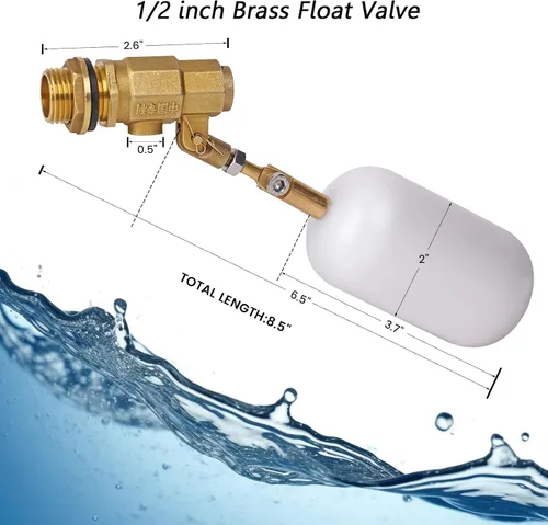 Vista 6 de Válvula de flotador de 1/2 pulgada, válvula de latón con válvula de bola de flotador de agua de plástico con brazo ajustable llenado automático