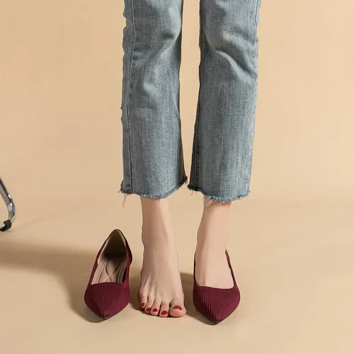 Vista 4 de youngshow Zapatos de tacón bajo para mujer, cómodos zapatos de cuña de punto formales y elegantes, zapatos de cuña para mujer, zapatos clásicos