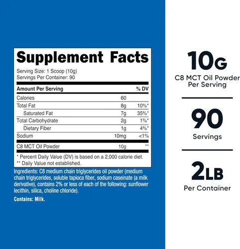 Vista 2 de Nutricost Aceite de C8 MCT en polvo 2LBS (0.95kg) - 95% Aceite de C8 MCT en polvo