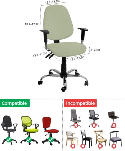 Vista 4 de Funda para silla de oficina verde salvia, fundas elásticas para silla de computadora, color verde, modernas, universales, lavables, extraíbles