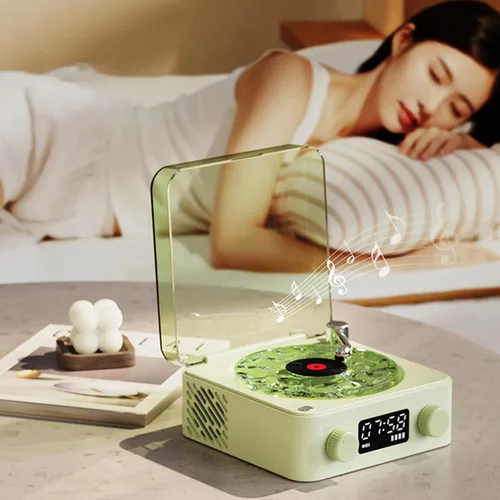 Vista 7 de Zunate Waves - Altavoz Bluetooth, tocadiscos vintage con luz ambiental, auxiliar portátil inalámbrico retro para dormir, luz LED recargable