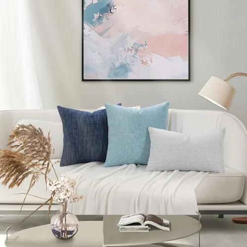 Vista 5 de decorUhome Juego de 2 fundas de almohada decorativas de felpilla otoñal de 12 x 20 pulgadas, fundas de almohada lumbares de granja neutra con Azul