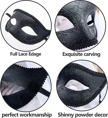 Vista 5 de Máscara de máscaras para parejas con palo para mujeres y hombres, máscara de Mardi Gras, máscaras de disfraz para fiesta veneciana y festival