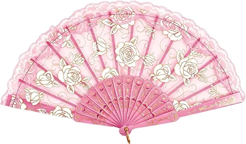 Vista 15 de TrendBox - Abanico chino de mano en encaje de rosas, diseño elegante vintage retro, plegable, para damas, para bailes de bola, 1 juego (10 colores)