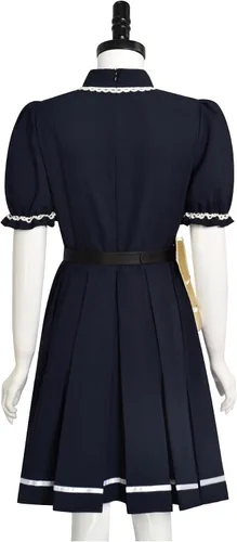 Vista 3 de PINOM Disfraz de Isaac de película de terror para cosplay de niños del maíz 2023, vestido azul, falda uniforme de Halloween para mujeres y niños