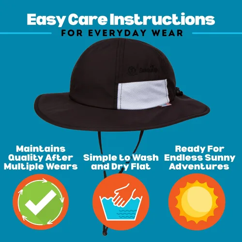 Vista 5 de SwimZip, sombrero unisex para niños, ala ancha, protección solar FPS 50, ajustable.