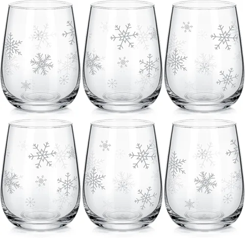 Vista 7 de Maxcheck Juego de copas de vino de invierno con copos de nieve, juego de 6 copas sin tallo con diseño de copo de nieve, regalo de cumpleaños