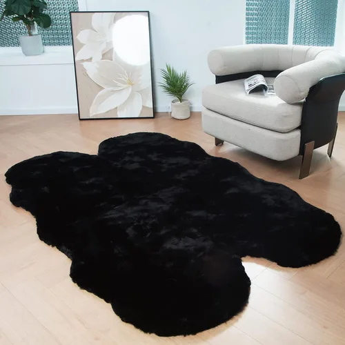 Vista 26 de Latepis Alfombra Pequeña Negra Esponjosa 2x3 pies Manta de Piel Sintética de Conejo Alfombra Suave Lavable Alfombras Peludas Shag para Dormitorio