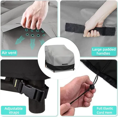 Vista 6 de Funda impermeable para silla giratoria de patio, paquete de 2, 600D, fundas resistentes para muebles de exterior para césped, terraza, jardín, patio