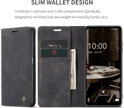 Vista 4 de Funda compatible con Samsung Galaxy A14 con tarjetero y función atril, funda protectora de piel para Galaxy A14 5G de 6.6 pulgadas (negro)