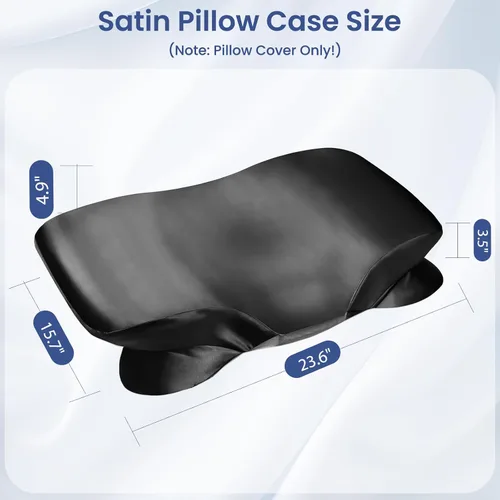 Vista 3 de Funda de almohada de satén para almohada cervical Zelimun - Funda ergonómica, funda de almohada suave y lisa, funda de almohada negra con cremallera