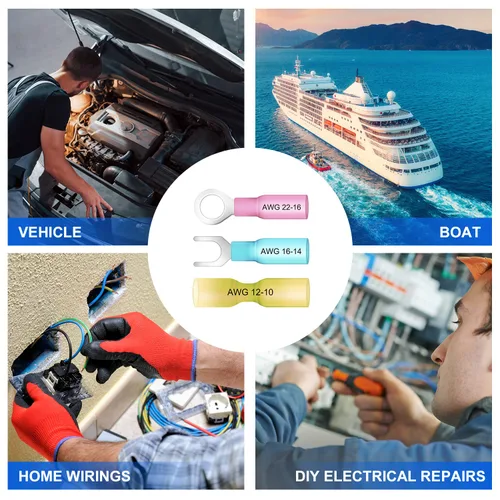 Vista 6 de 580 conectores de cable termorretráctiles – Kit de terminales eléctricos aislados – Surtido de conectores de crimpado automotriz marino impermeable