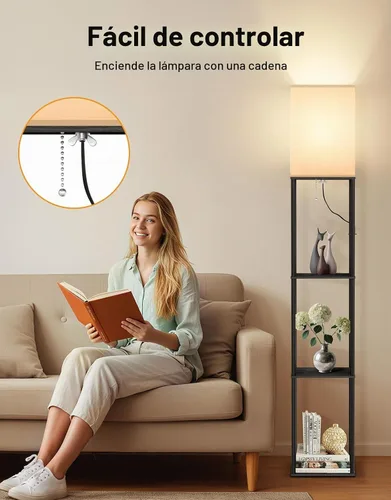 Vista 4 de OUTON Floor Lamp with Shelves, Modern Square Standing Shelf Lamp, Black Black & Square